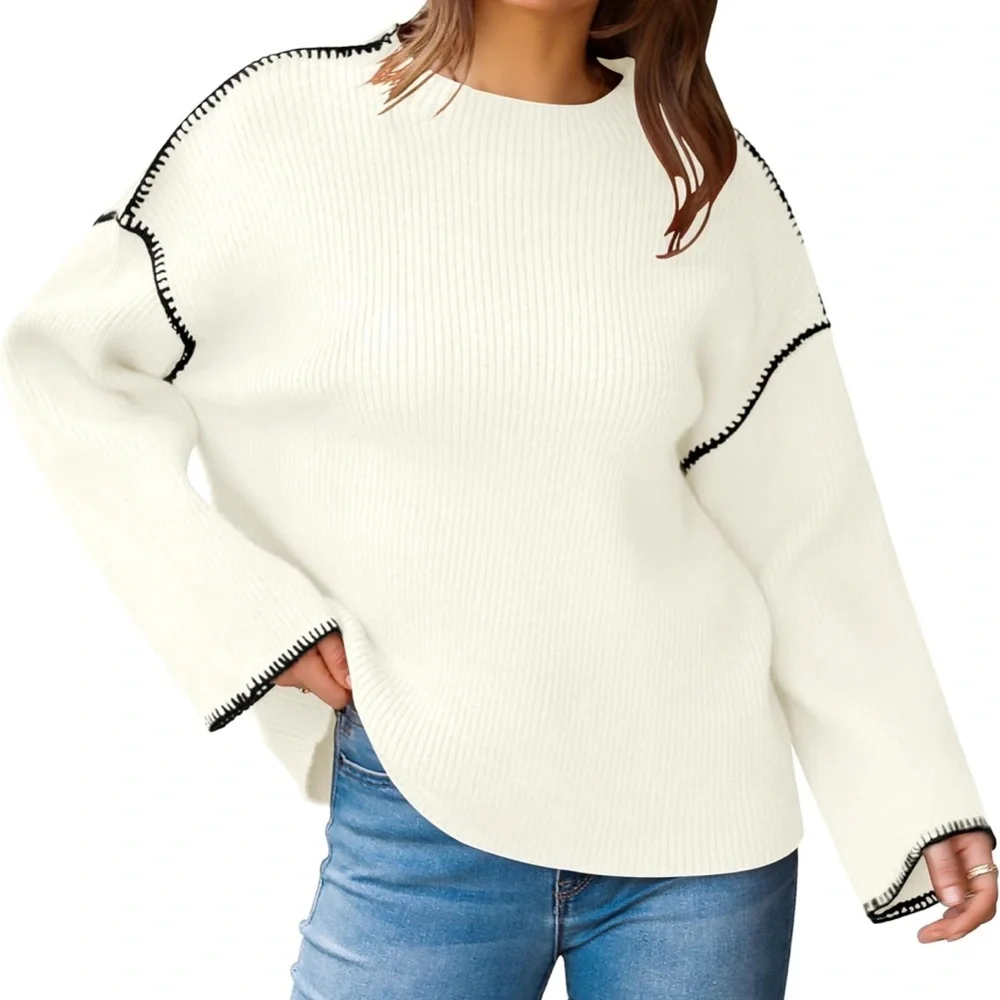 Women's Rubzoof White Sweater with Black Trim - Picture 2 of 11